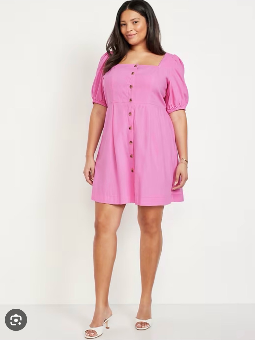 Like NEW ✨ Old Navy Pink Linen Puff-Sleeved Button Up Dress